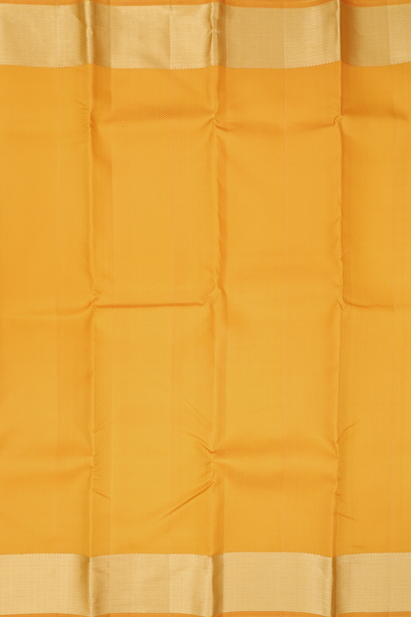 Kanchipuram Silk Saree In Saffron Yellow With Jacquard Pattern