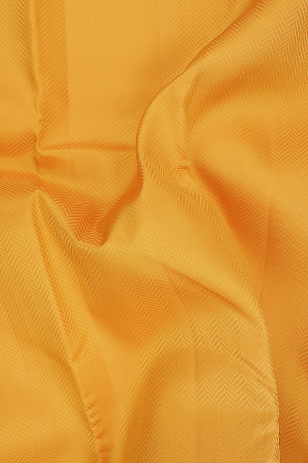 Kanchipuram Silk Saree In Saffron Yellow With Jacquard Pattern