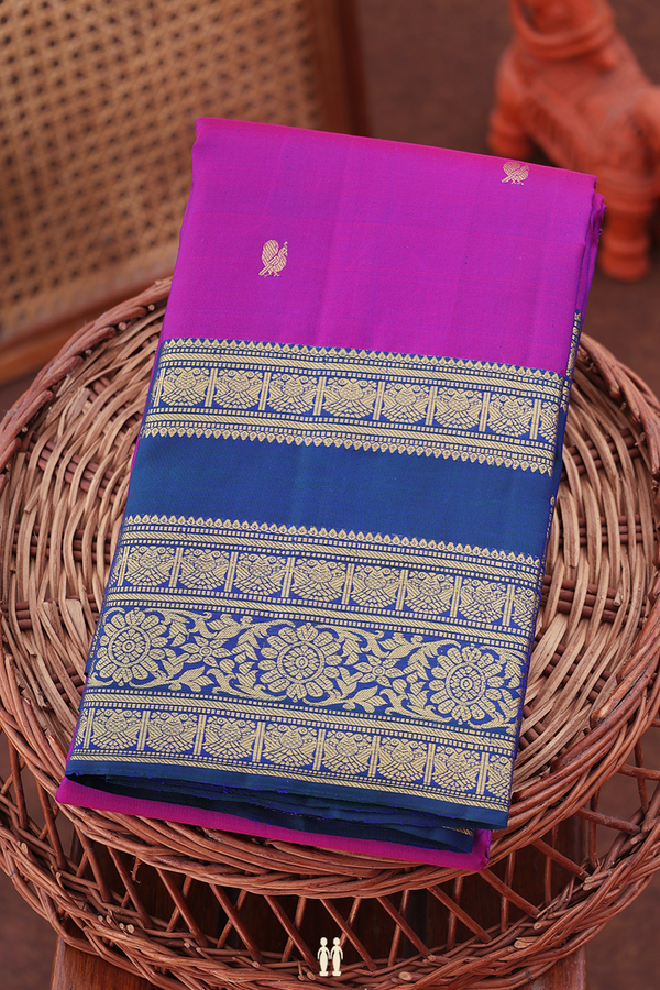 Kanchipuram Silk Saree In Purple With Peacock Buttas