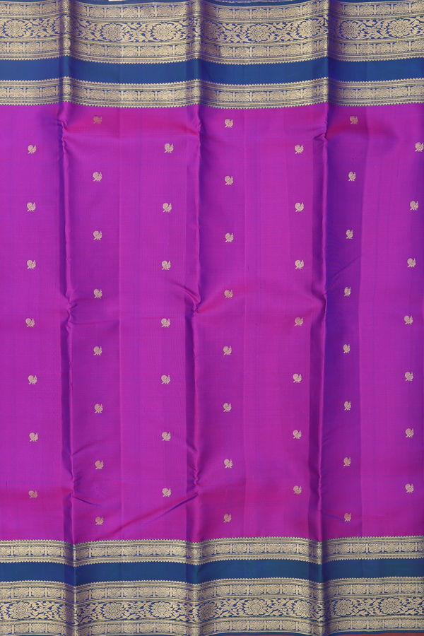 Kanchipuram Silk Saree In Purple With Peacock Buttas