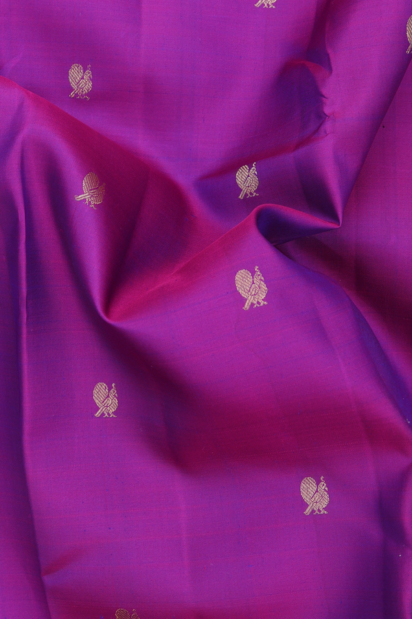 Kanchipuram Silk Saree In Purple With Peacock Buttas