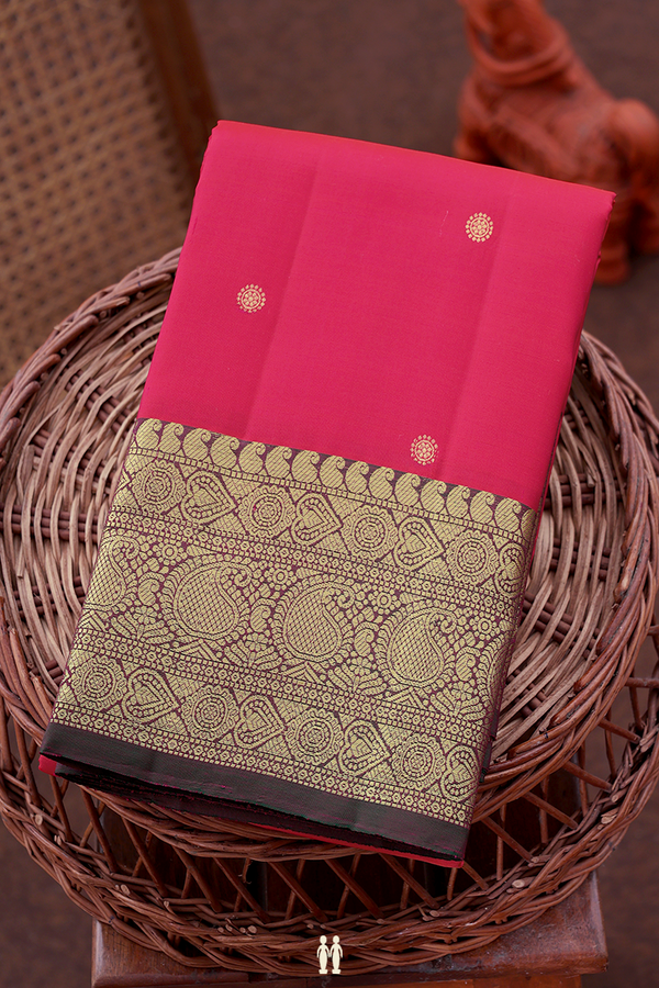 Kanchipuram Silk Saree In Reddish Pink With Chakram Buttas