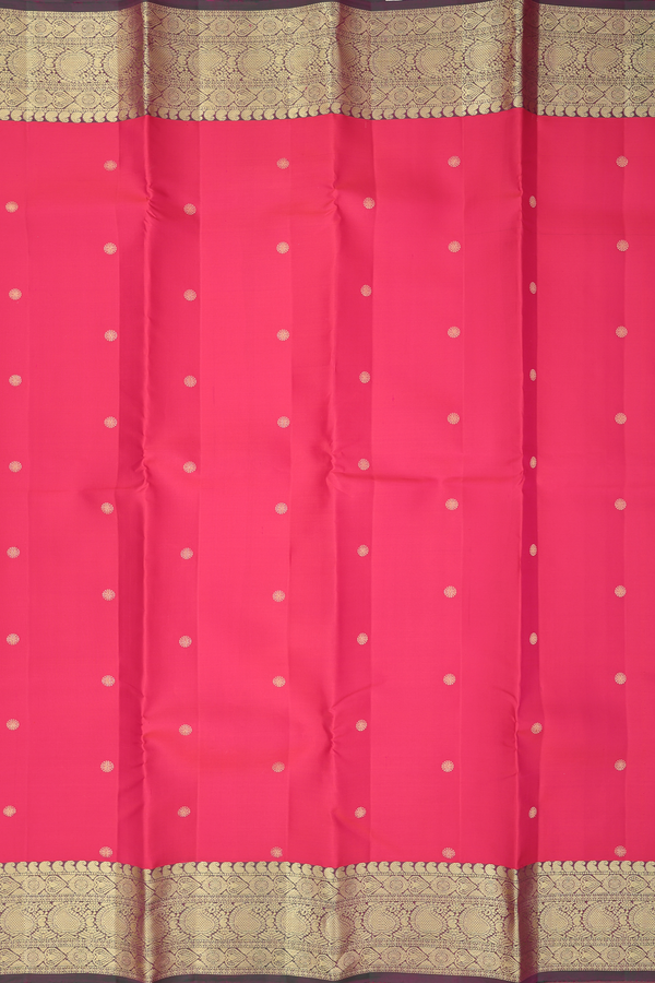 Kanchipuram Silk Saree In Reddish Pink With Chakram Buttas