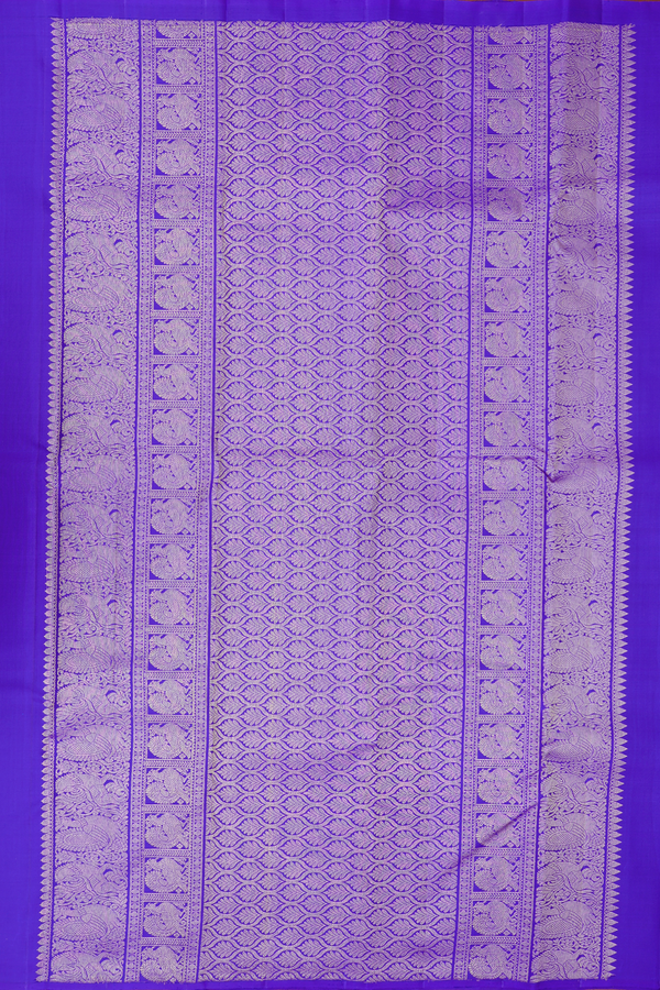 Kanchipuram Silk Saree In Blue With Peacock Buttas