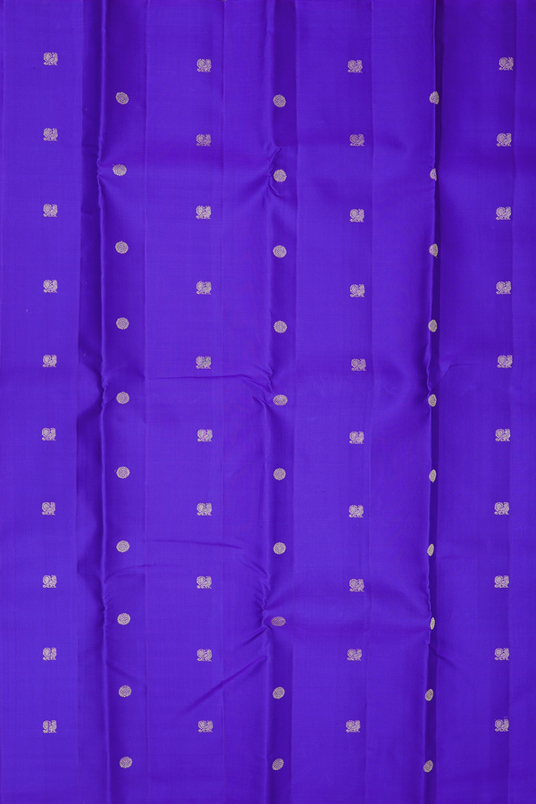 Kanchipuram Silk Saree In Blue With Peacock Buttas