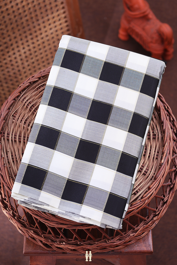 Kanchipuram Silk Saree In Black And White With Checks Design