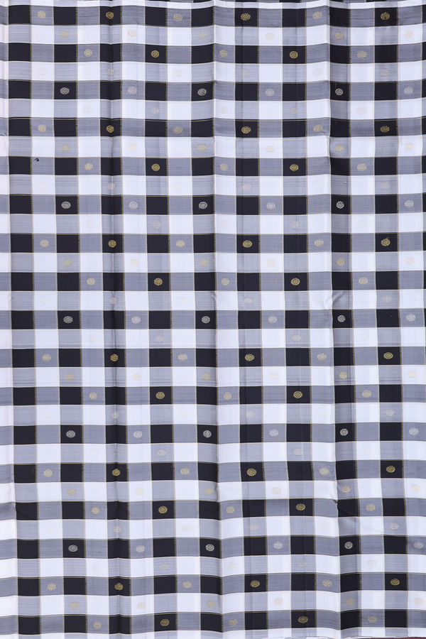 Kanchipuram Silk Saree In Black And White With Checks Design