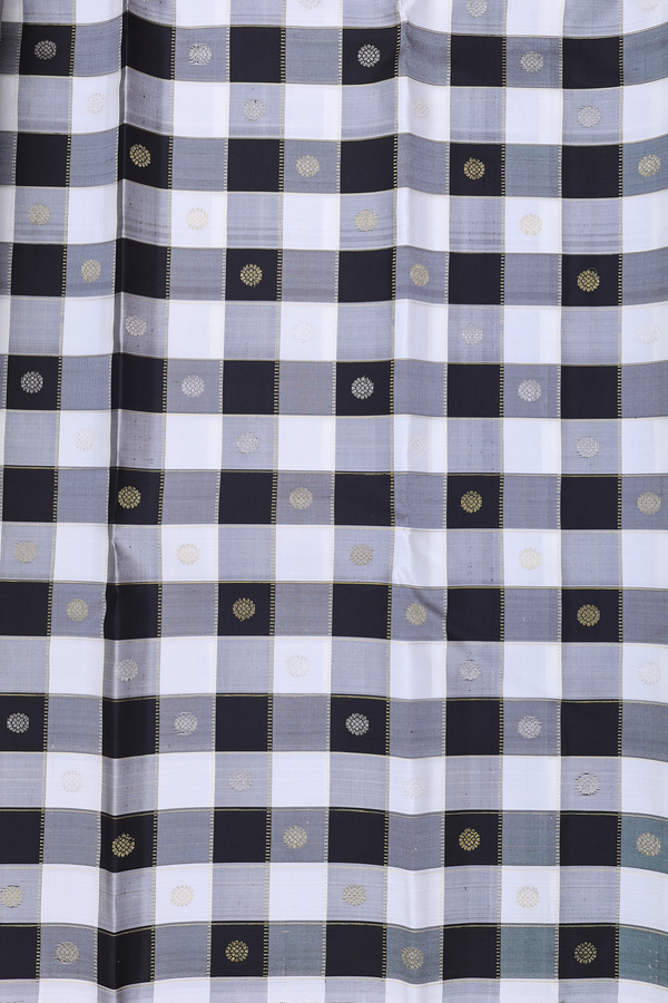 Kanchipuram Silk Saree In Black And White With Checks Design