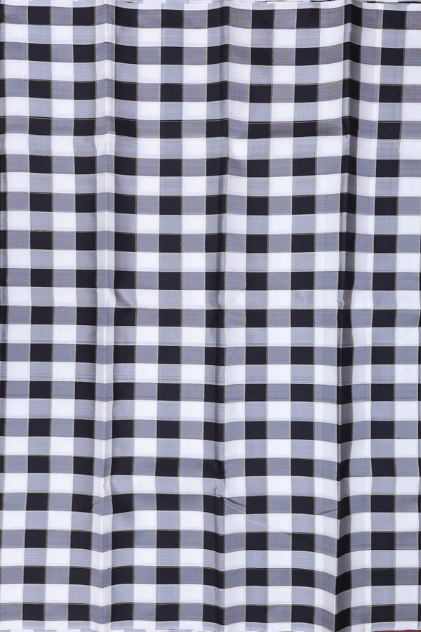 Kanchipuram Silk Saree In Black And White With Checks Design