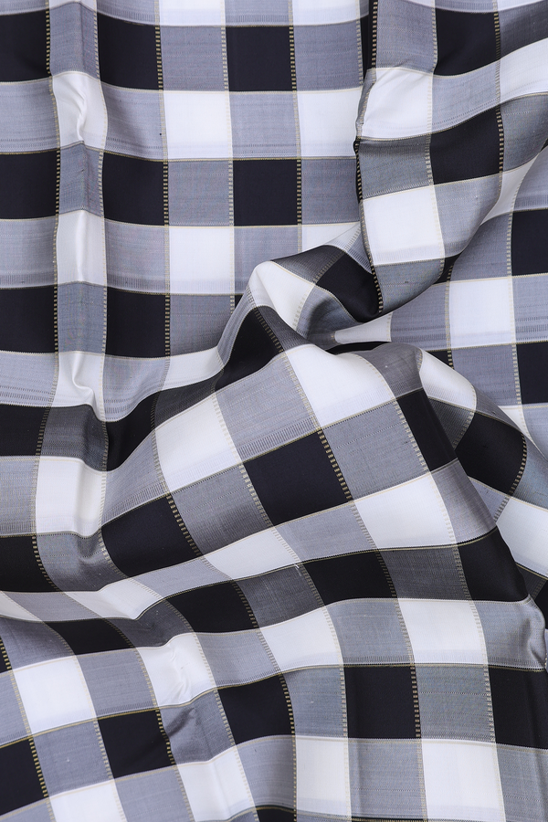 Kanchipuram Silk Saree In Black And White With Checks Design