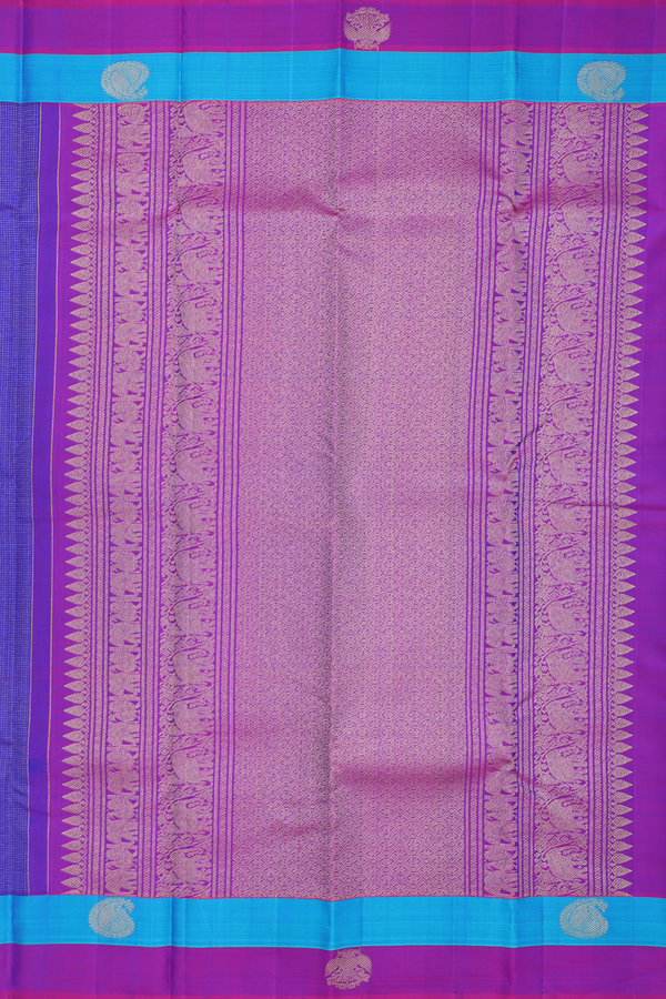 Kanchipuram Silk Saree In Royal Blue With Stripes Design