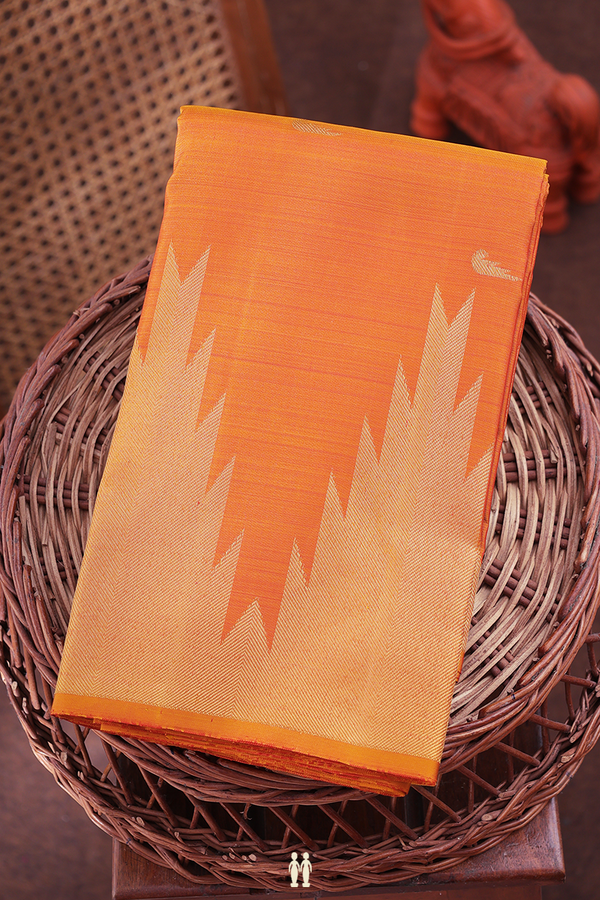 Kanchipuram Silk Saree In Orange With Zari Buttas