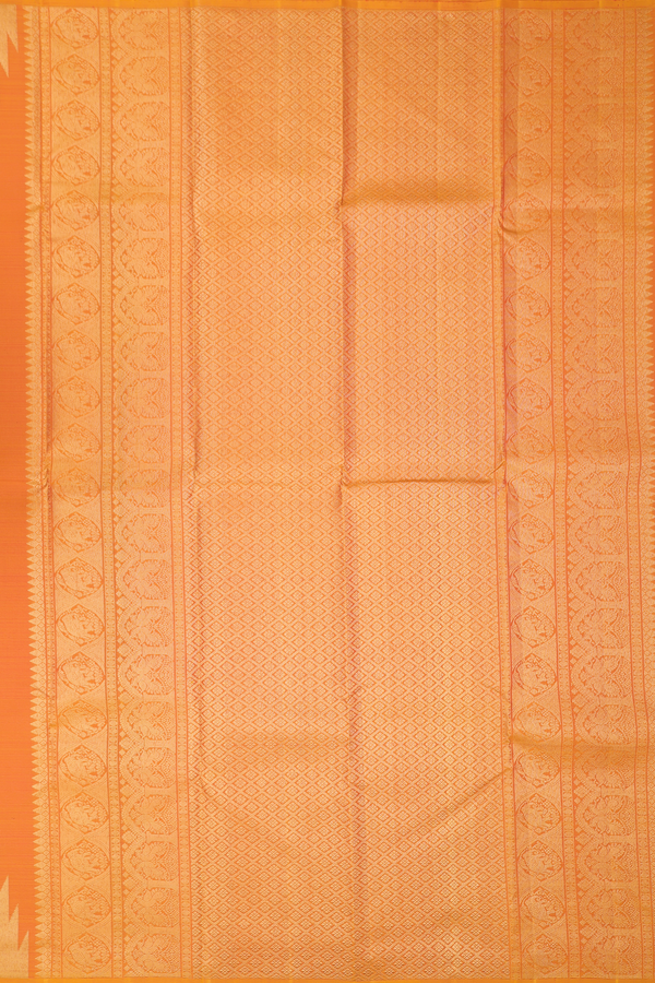 Kanchipuram Silk Saree In Orange With Zari Buttas