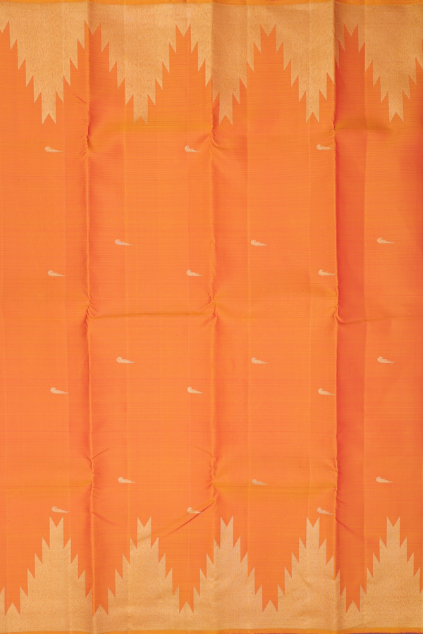 Kanchipuram Silk Saree In Orange With Zari Buttas