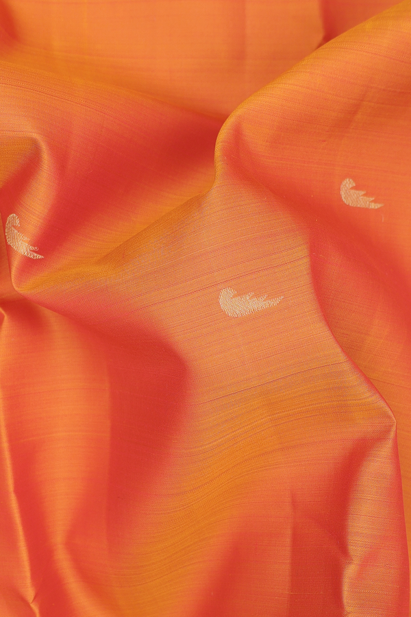 Kanchipuram Silk Saree In Orange With Zari Buttas