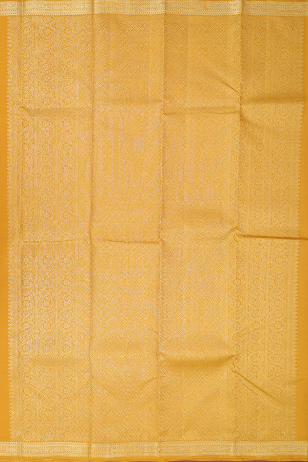Kanchipuram Silk Saree In Saffron Yellow With Circle Motifs
