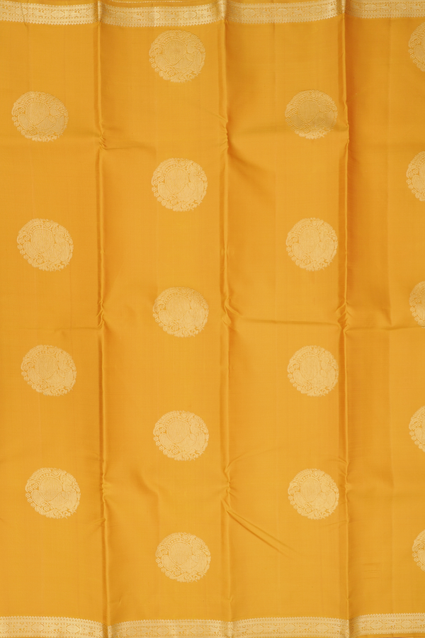 Kanchipuram Silk Saree In Saffron Yellow With Circle Motifs