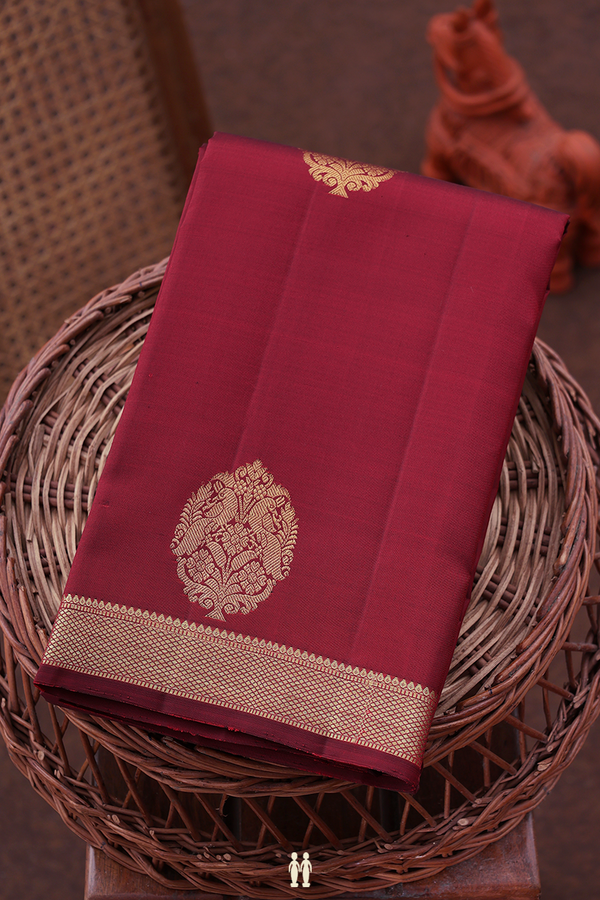 Kanchipuram Silk Saree In Maroon With Peacock Motifs