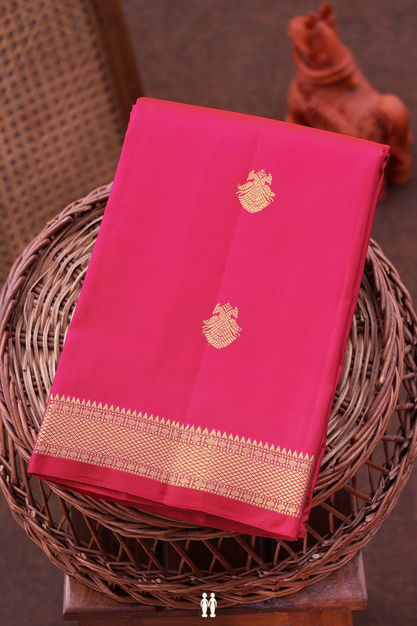 Kanchipuram Silk Saree In Pink With Iruthalai Pakshi Buttas