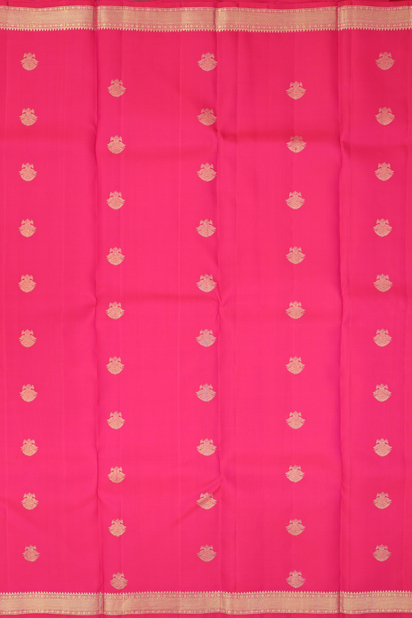 Kanchipuram Silk Saree In Pink With Iruthalai Pakshi Buttas