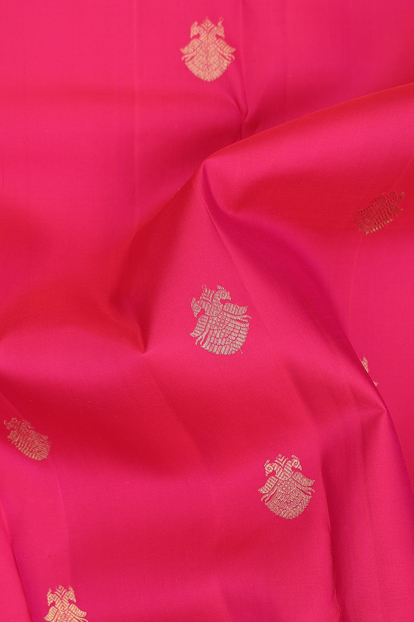 Kanchipuram Silk Saree In Pink With Iruthalai Pakshi Buttas