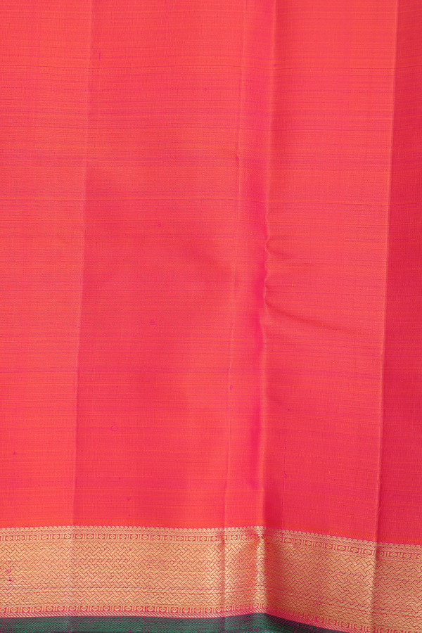 Kanchipuram Silk Saree In Coral Pink With Floral Buttas