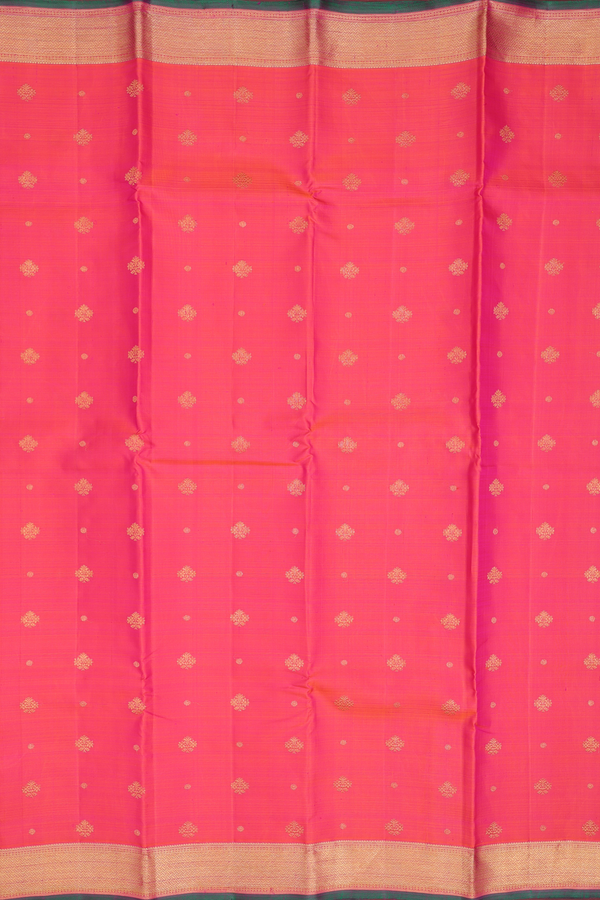 Kanchipuram Silk Saree In Coral Pink With Floral Buttas