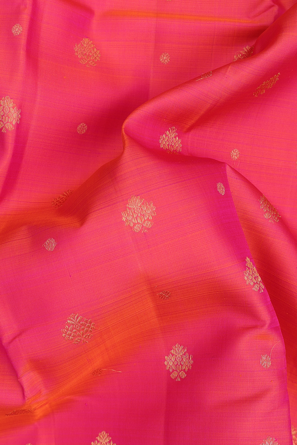 Kanchipuram Silk Saree In Coral Pink With Floral Buttas