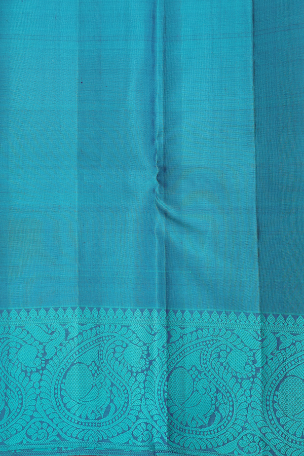 Kanchipuram Silk Saree In Navy Blue With Peacock Buttas