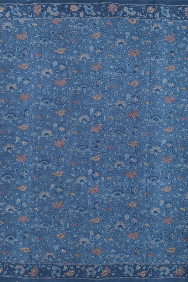 Crepe Saree In Capri Blue With Floral Printed Design