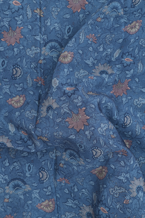 Crepe Saree In Capri Blue With Floral Printed Design