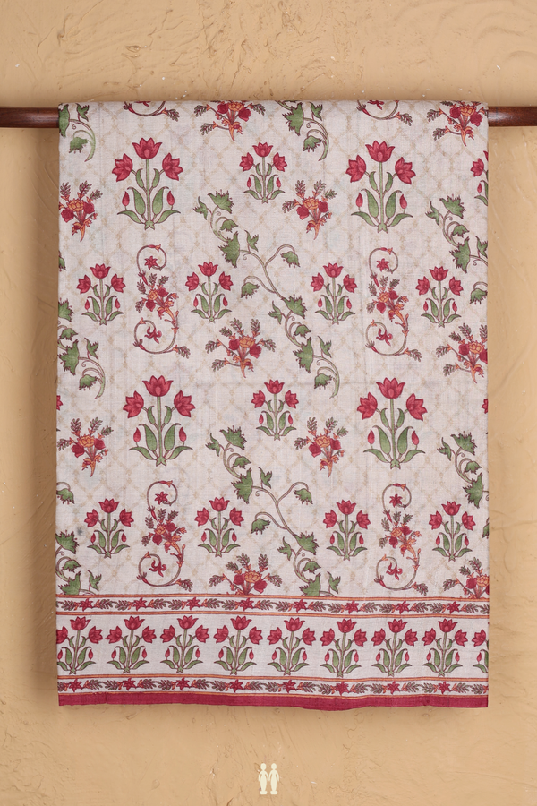Tussar Silk Saree In Cream Color With Floral Design