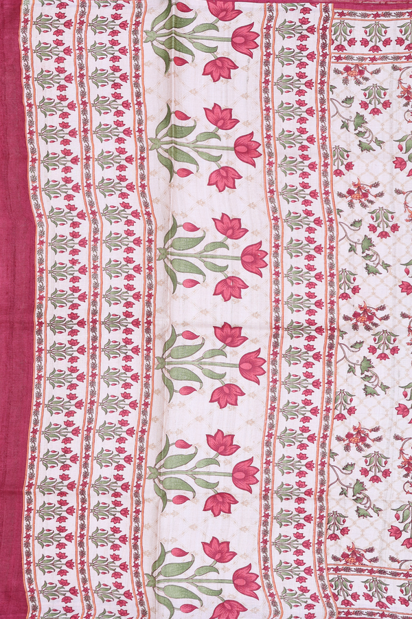 Tussar Silk Saree In Cream Color With Floral Design