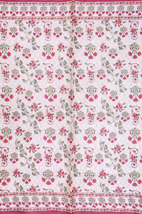 Tussar Silk Saree In Cream Color With Floral Design
