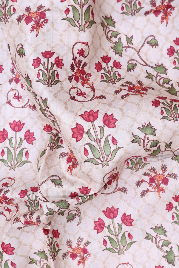 Tussar Silk Saree In Cream Color With Floral Design