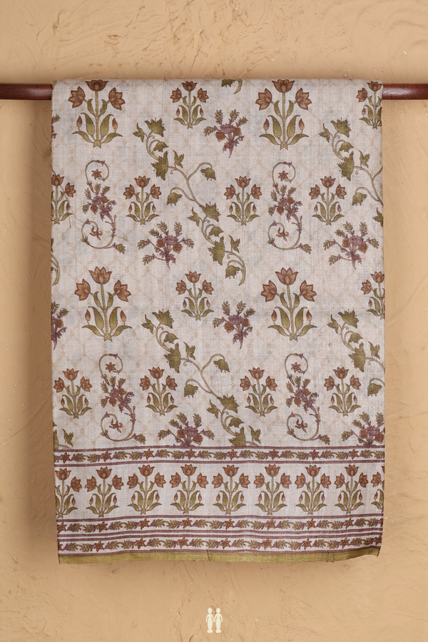 Tussar Silk Saree In Off White With Floral Design