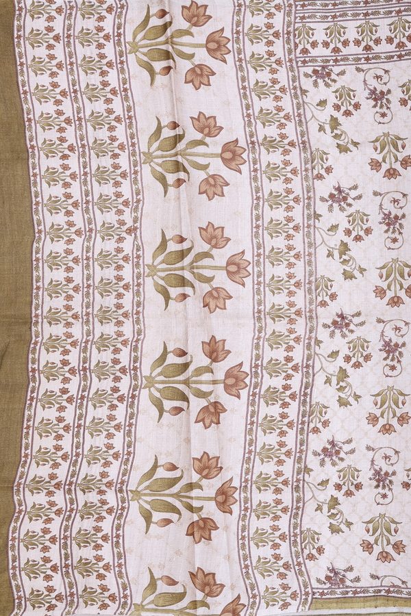 Tussar Silk Saree In Off White With Floral Design