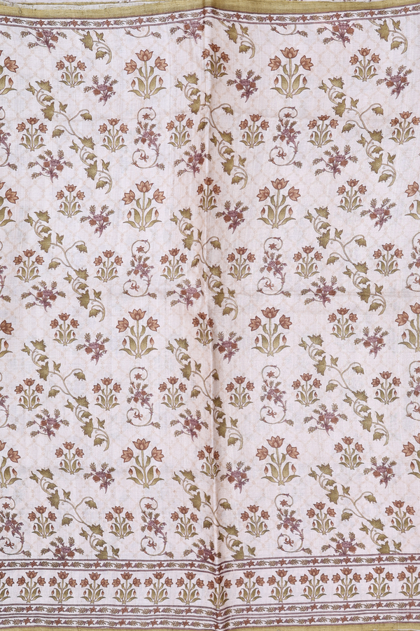Tussar Silk Saree In Off White With Floral Design