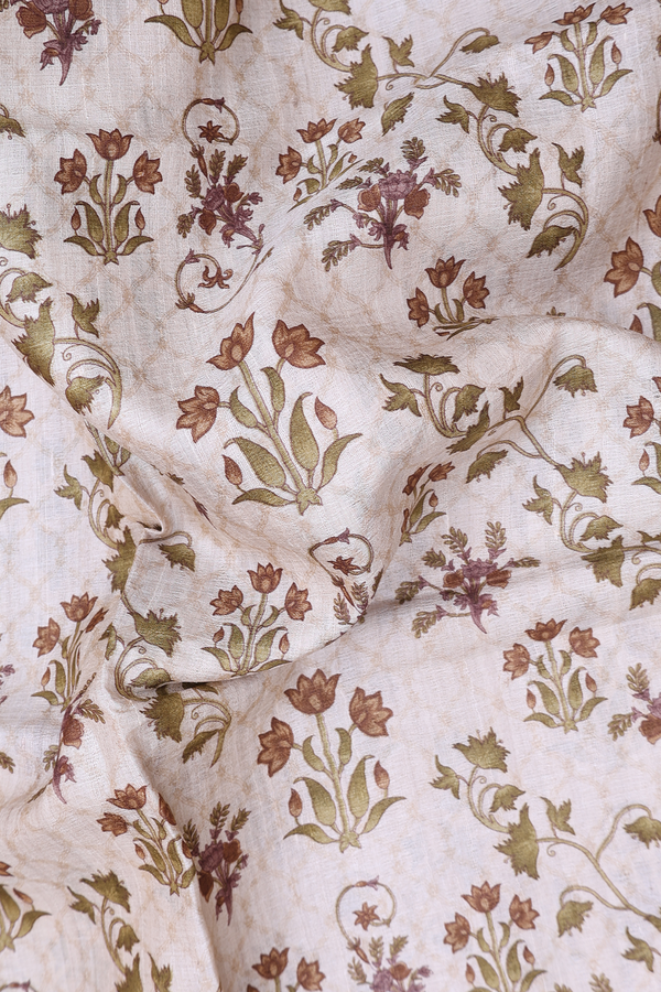 Tussar Silk Saree In Off White With Floral Design