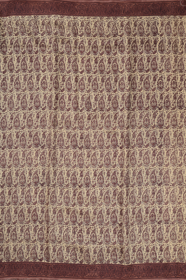 Chanderi Silk Cotton Saree Cream Color With Paisley Design