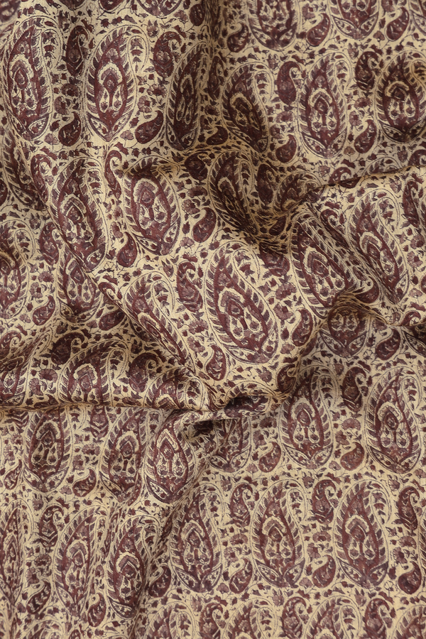 Chanderi Silk Cotton Saree Cream Color With Paisley Design