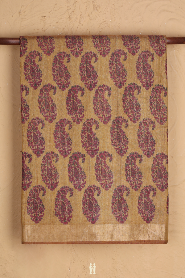 Tussar Silk Saree In Golden Yellow With Paisley Motifs