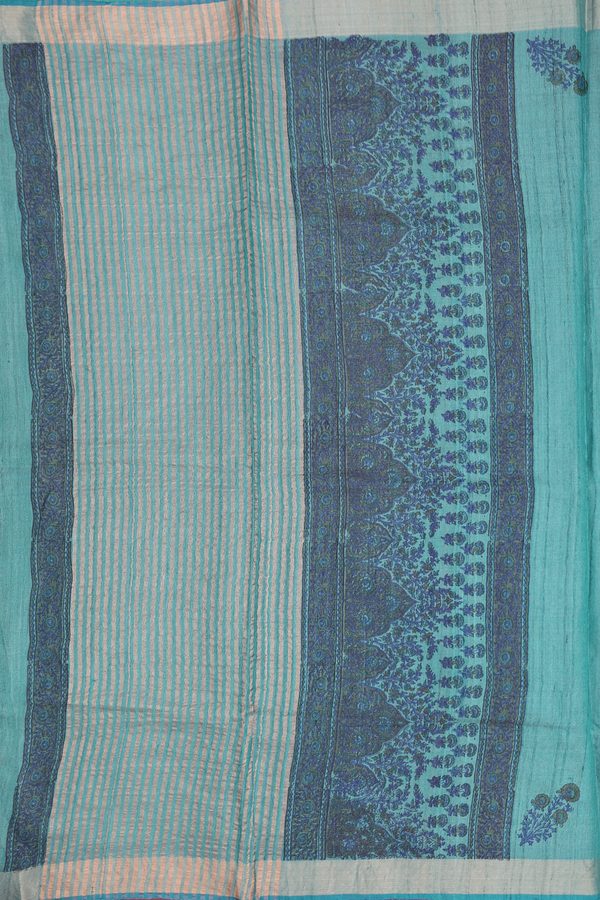 Tussar Silk Saree In Cerulean Blue With Floral Motifs