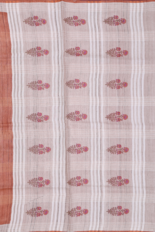 Tussar Silk Saree In Cream Color With Stripes Design