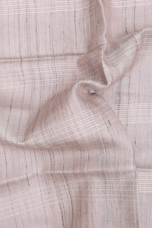 Tussar Silk Saree In Cream Color With Stripes Design