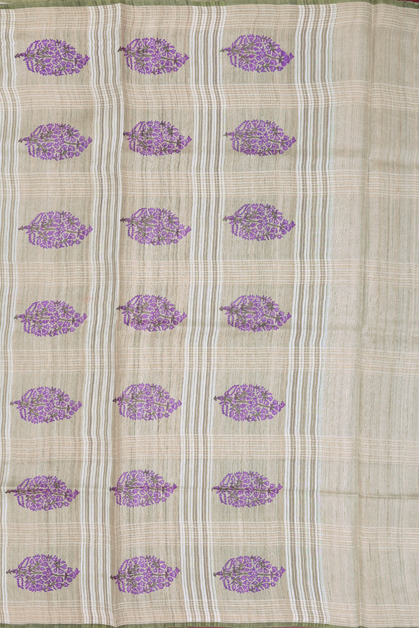 Tussar Silk Saree In Cream Color With Stripes Design
