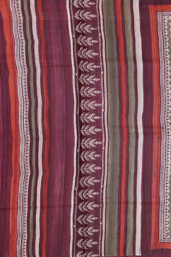 Tussar Silk Saree In Greenish Brown With Printed Buttas
