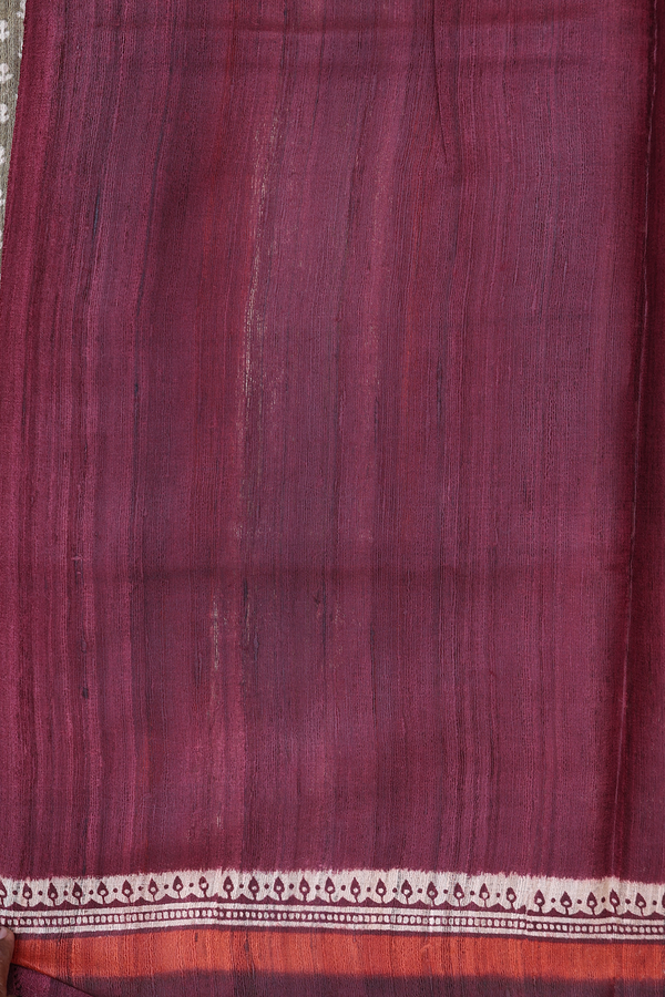 Tussar Silk Saree In Greenish Brown With Printed Buttas