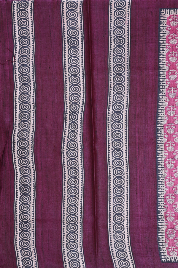 Tussar Silk Saree In Mulberry With Floral Buttas
