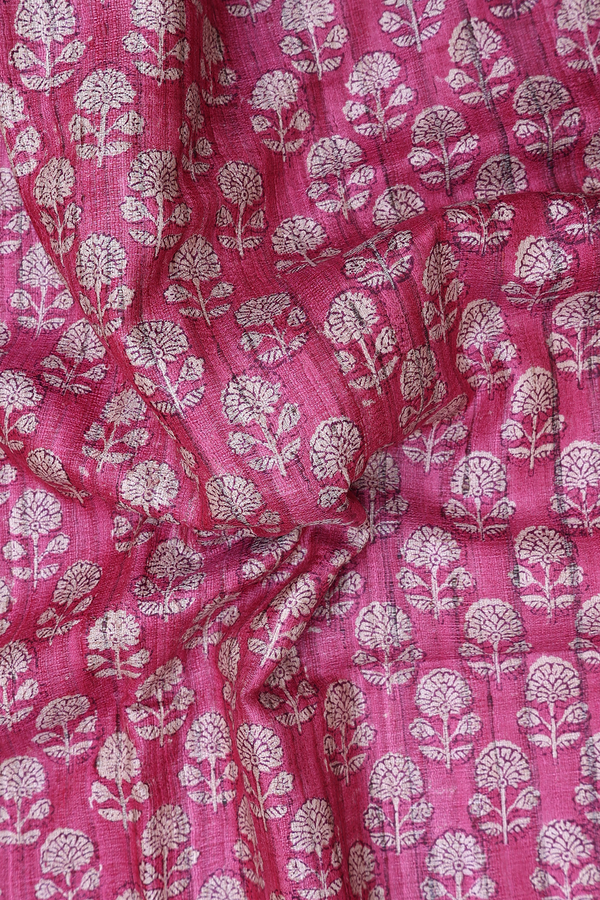 Tussar Silk Saree In Mulberry With Floral Buttas